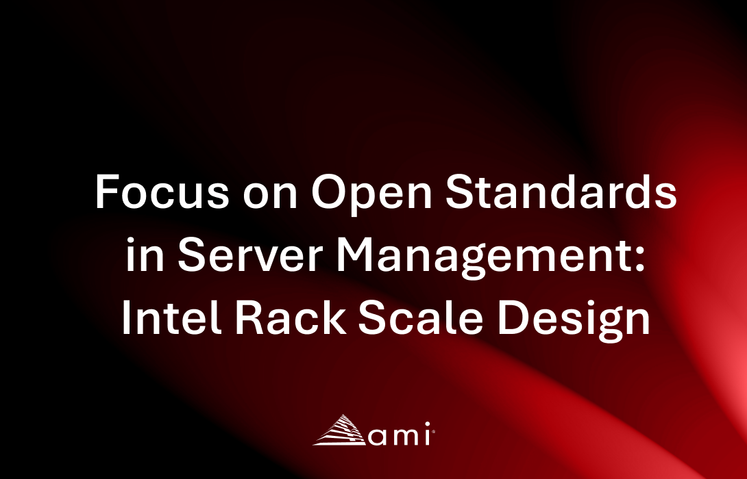 英特尔机架 Text on a gradient background discussing open standards in server management, specifically Intel Rack Scale Design.