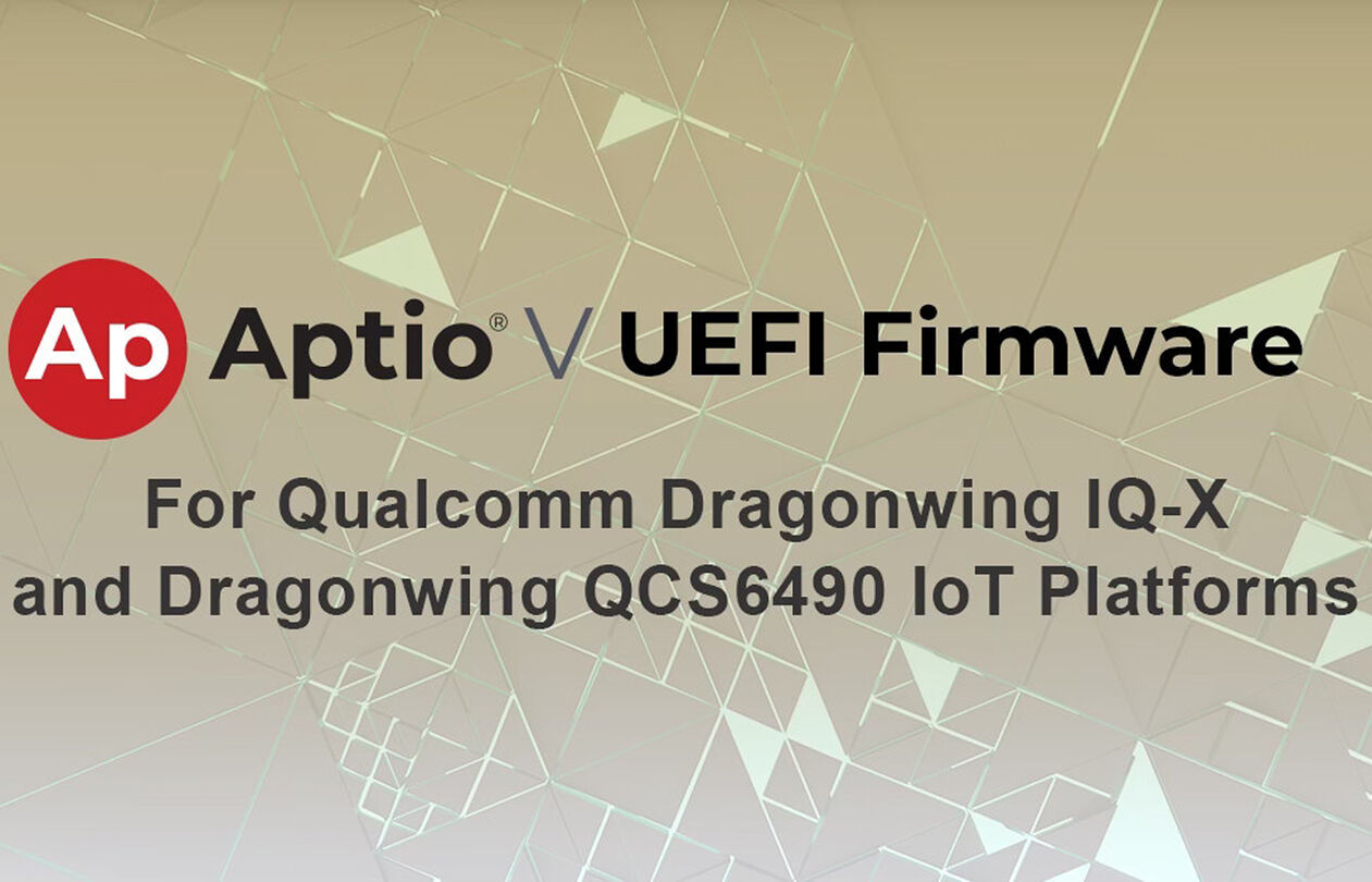 dragonwing_optimized_300 Aptio V UEFI Firmware for Qualcomm Dragonwing IQ-X and QCS6490 IoT Platforms, featuring a geometric background.