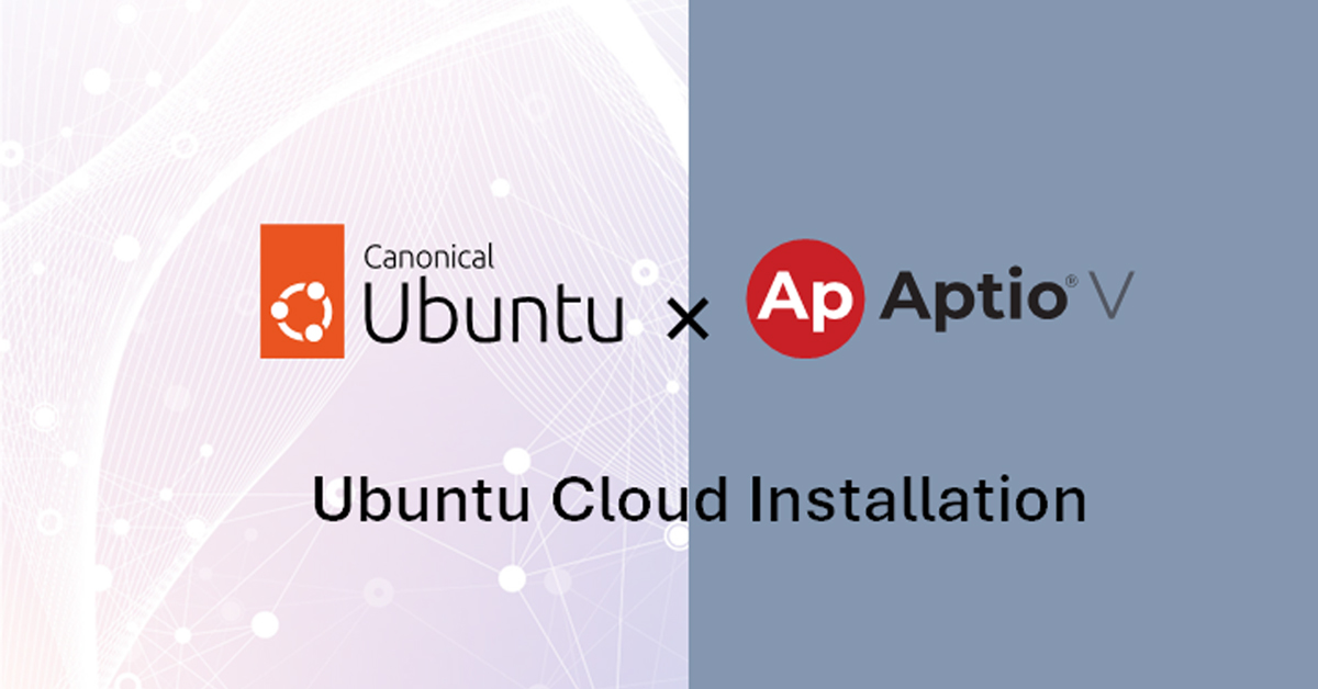 Logo of Canonical Ubuntu and Aptio V with the text "Ubuntu Cloud Installation" on a gradient background.